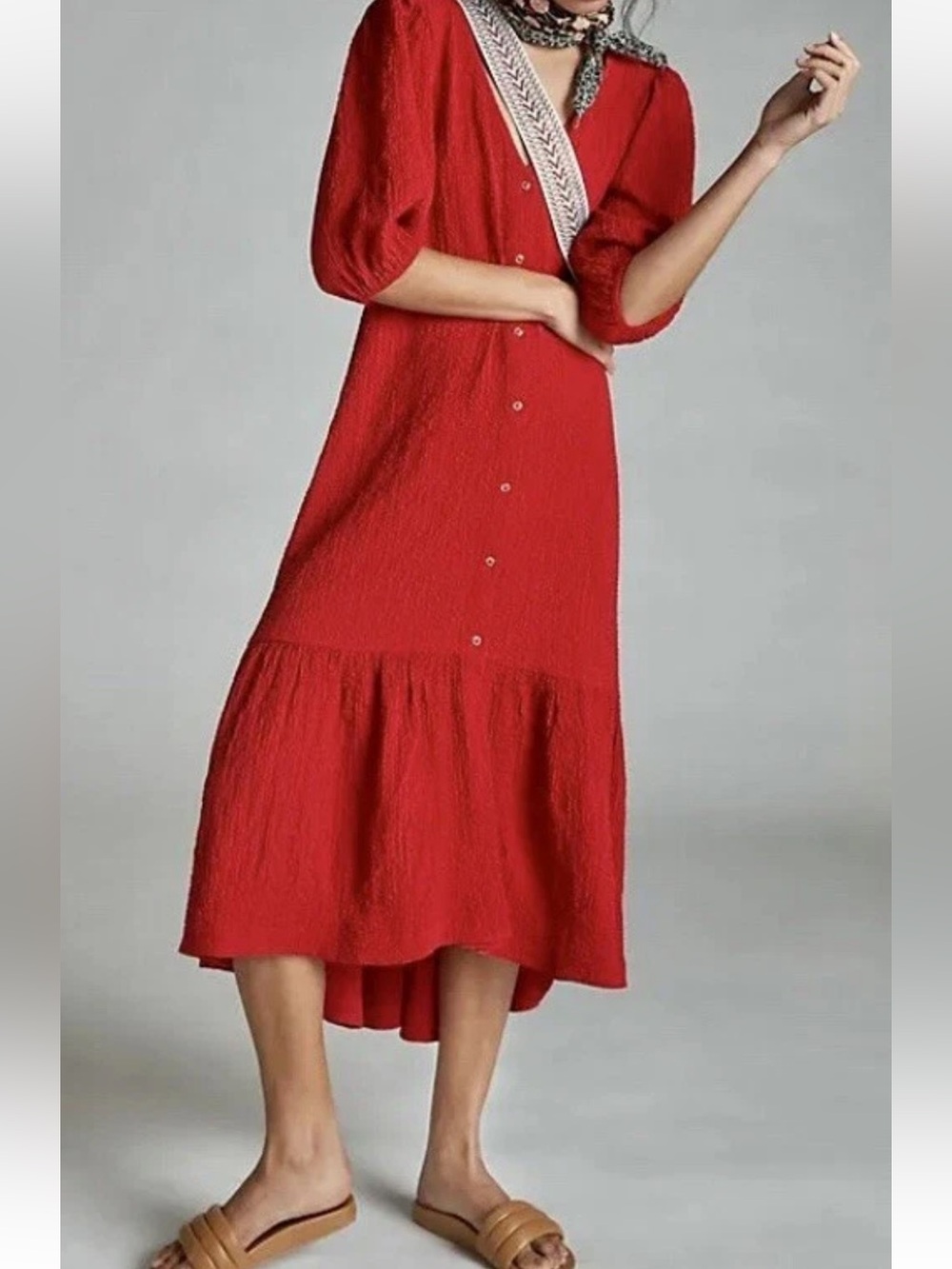 Anthropologie Maeve NWT Bright Red Textured Scarletta Midi Dress size M